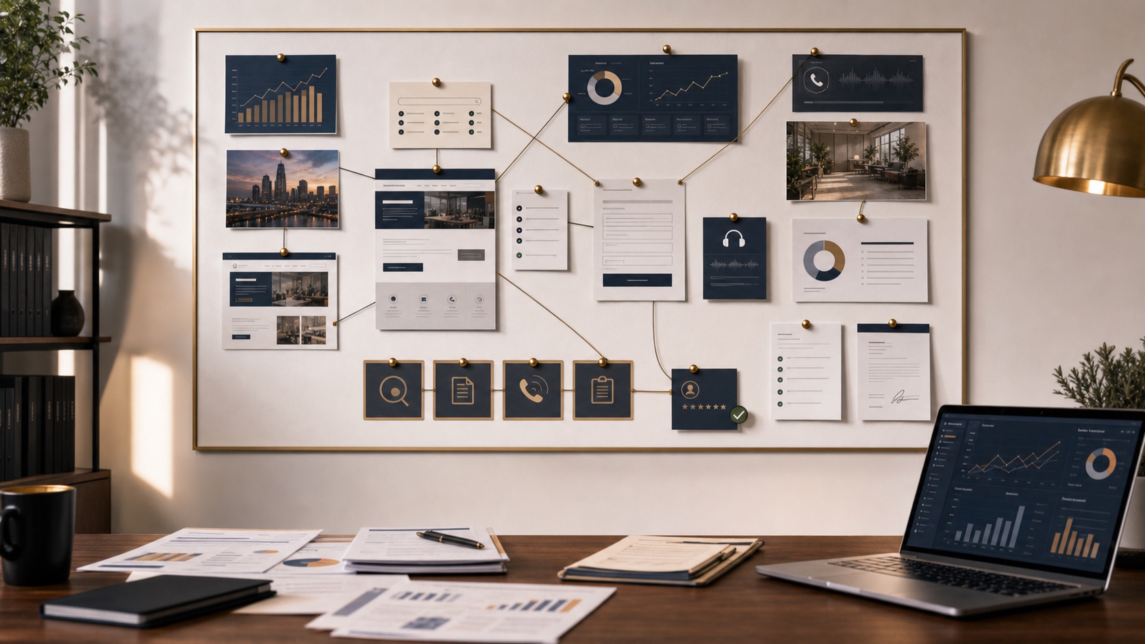 B2B service marketing dashboard connecting calls, forms, demos, proposals, qualified conversations, and revenue reporting.