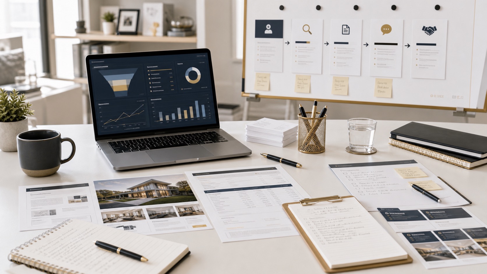 High-ticket service marketing board for qualified consultations, estimate requests, proposals, and booked sales conversations.