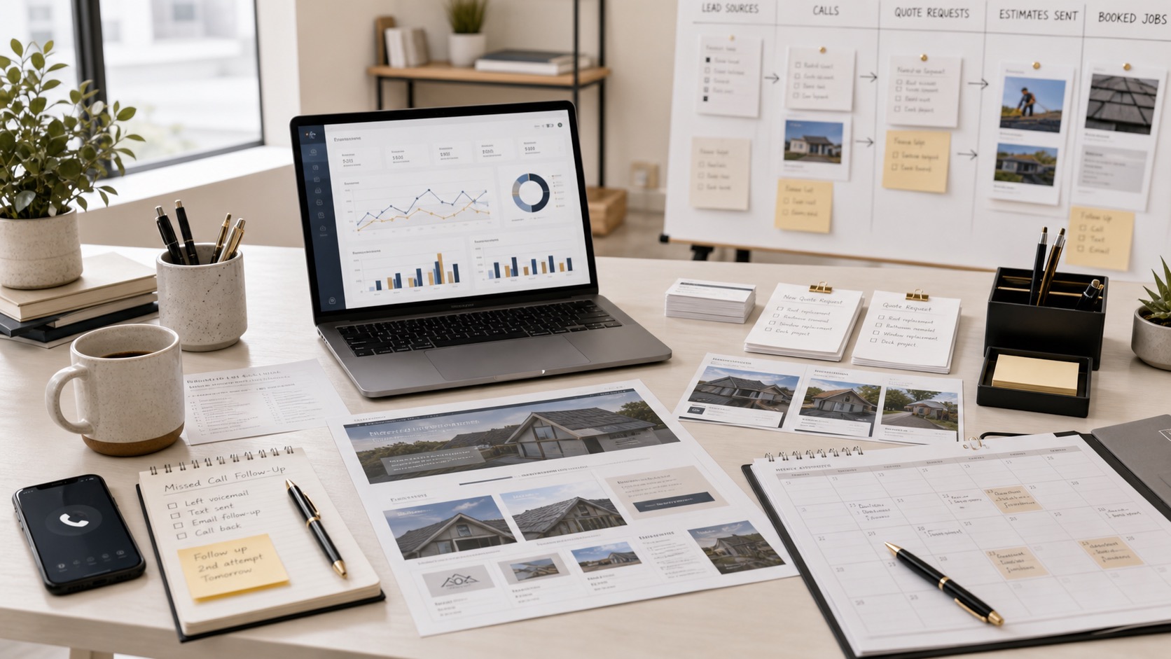 Local service business marketing workspace with calls, quote requests, service-area pages, and booked-job tracking.