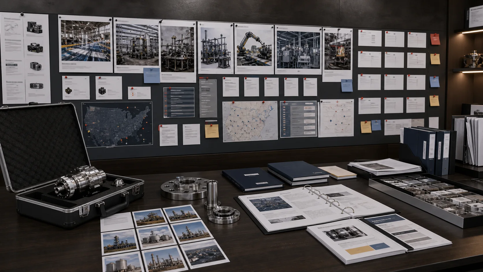 High-end AI-generated visual of U.S. application proof organized by industry and use case for a German or Swiss technical product