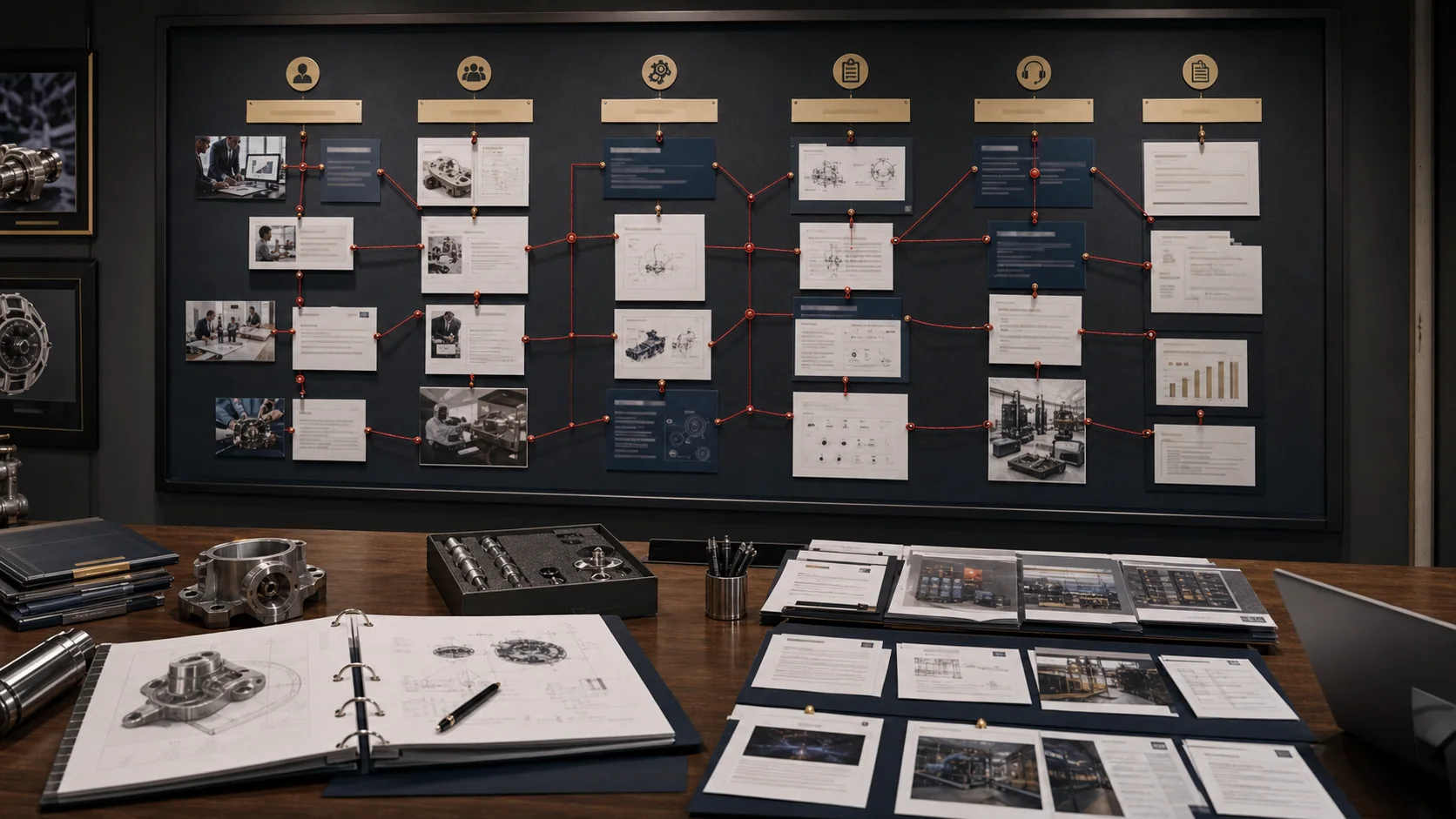 High-end AI-generated visual of a U.S. buyer, distributor, engineer, procurement, service, and quote handoff map