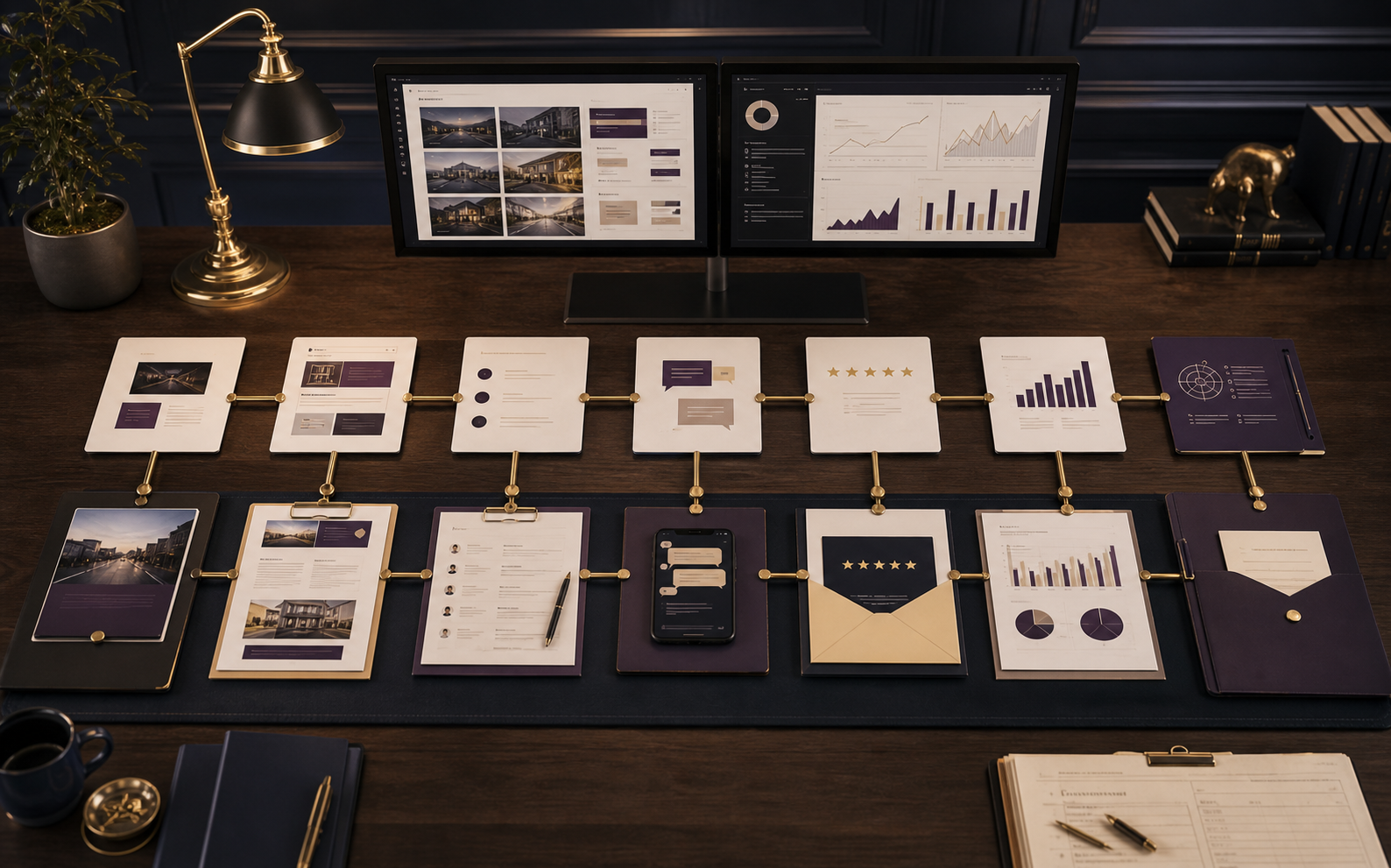 Generated Marketing System Build visual showing ads, page, lead or order, follow-up, proof, reporting, and owner decision connected as one sales path
