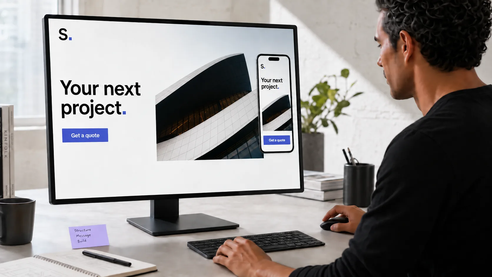 The planned website takes shape on desktop and phone.