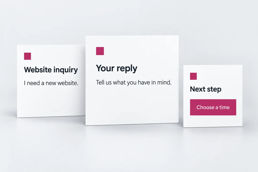 An example inquiry, reply and invitation to choose a time.