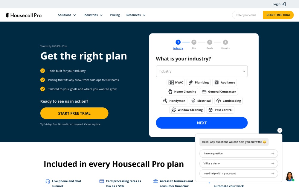 Housecall Pro pricing and plan comparison