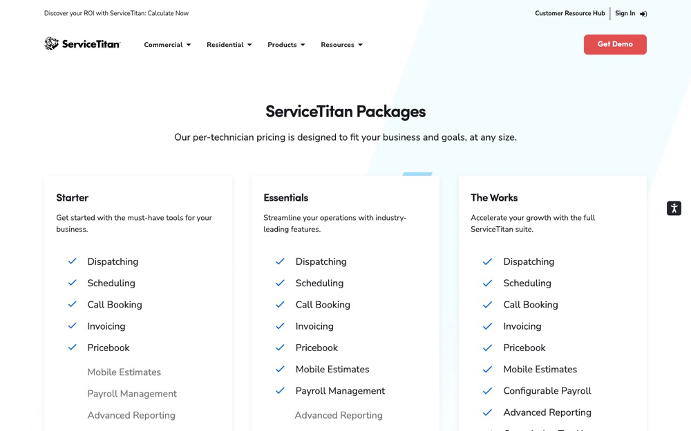 ServiceTitan pricing and package page