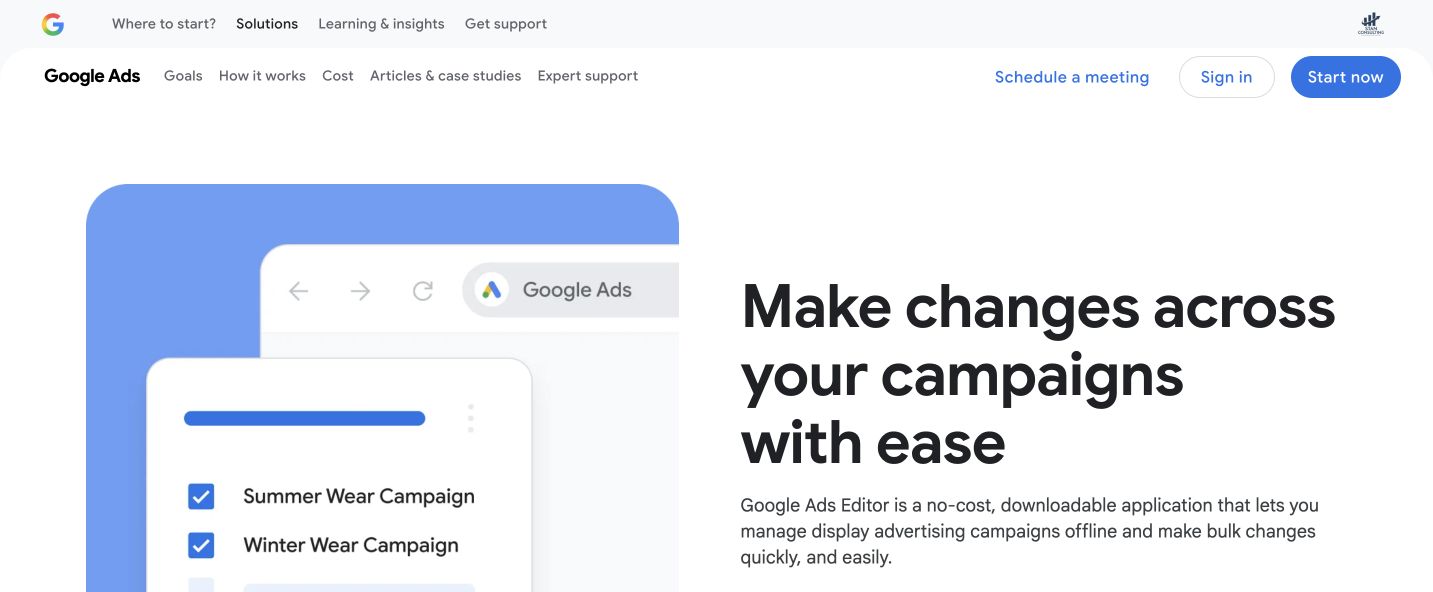 Official Google Ads Editor product page