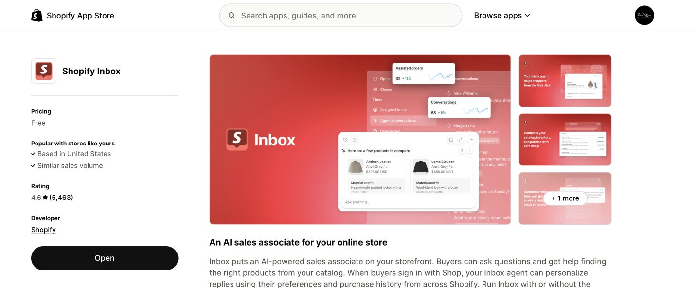 Shopify Inbox official app page