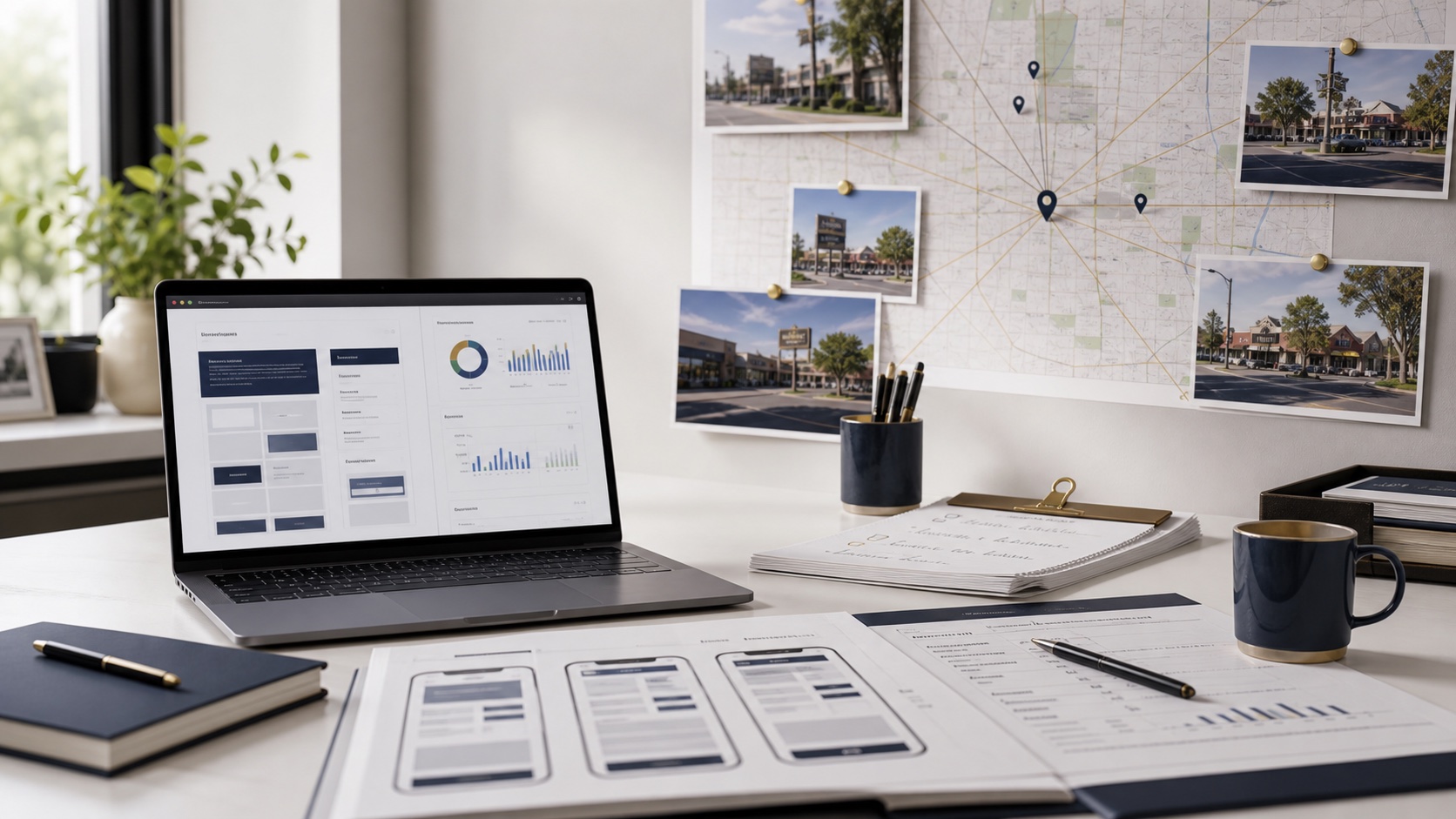 Citrus Heights web design review workspace with website notes, mobile page proofs, local service-area map, call process notes, and quote request form.