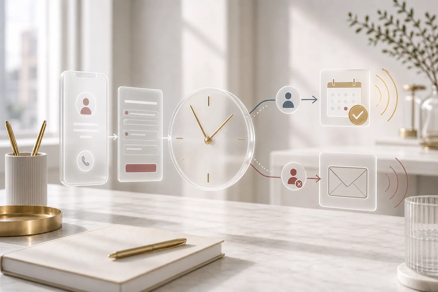 A paid inquiry passing through a clock toward either a prompt human response or an unattended inbox