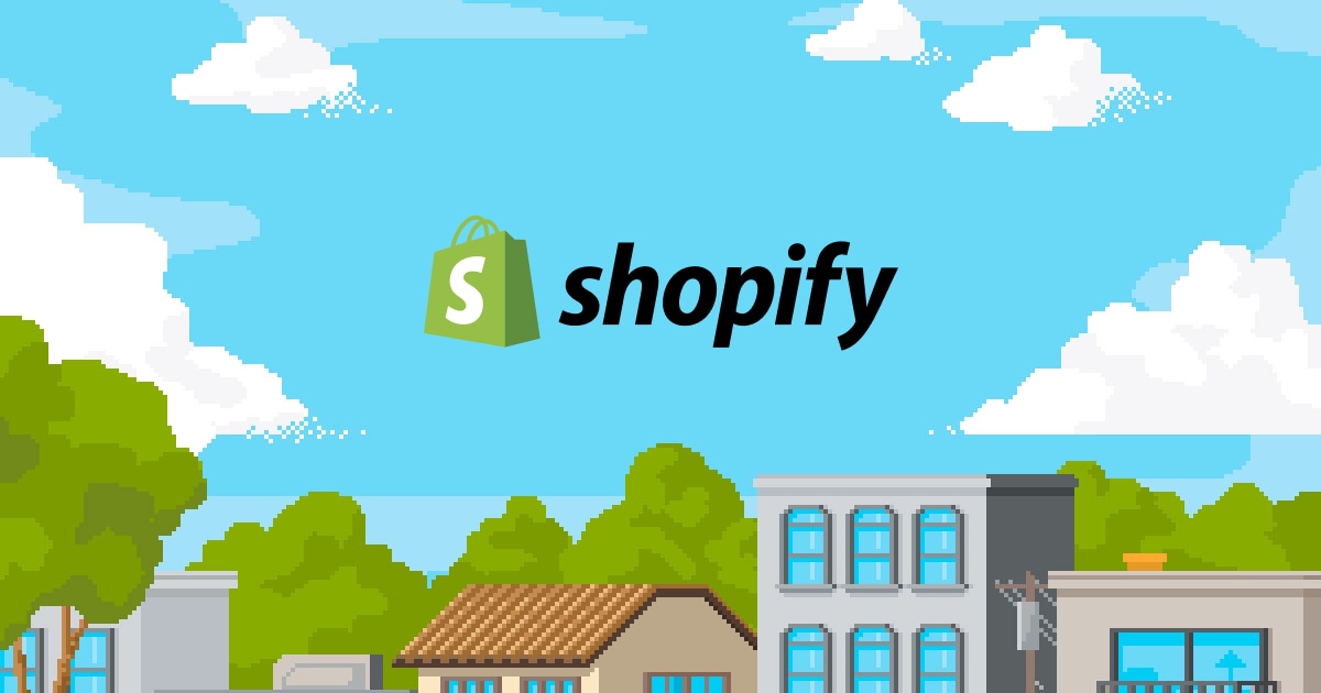 Shopify publication artwork with the Shopify mark above a storefront scene.