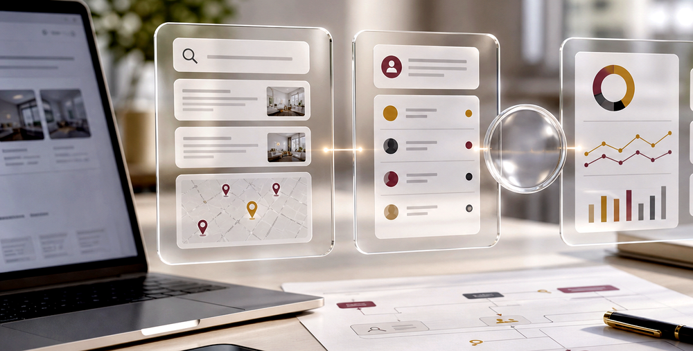 AI visibility and automation lane shown as a liquid-glass marketing surface.