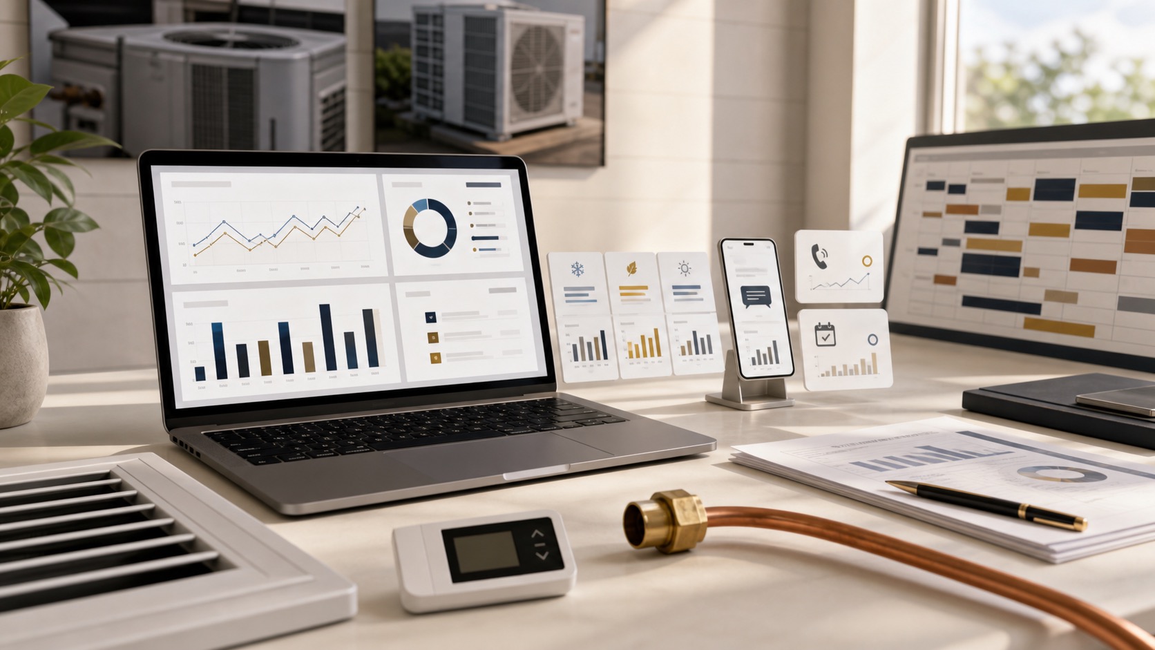 HVAC Google Ads demand view for seasonal campaigns, landing pages, calls, and booked jobs