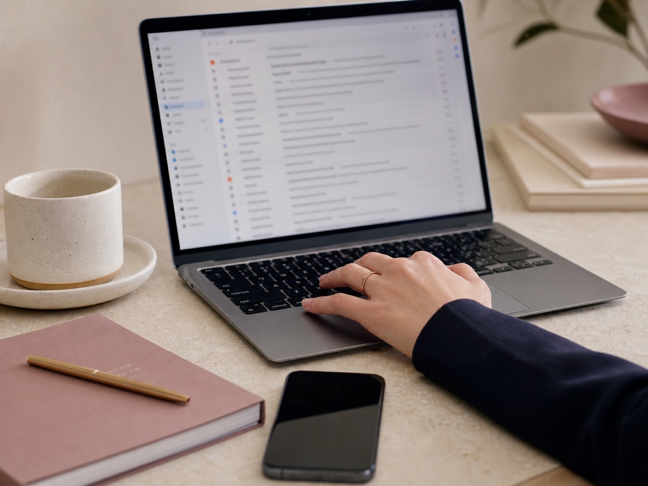 Operator forwarding Shopify and app notices from a laptop